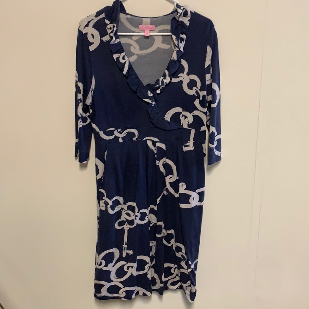 Lilly Pulitzer 3/4 length sleeve navy dress